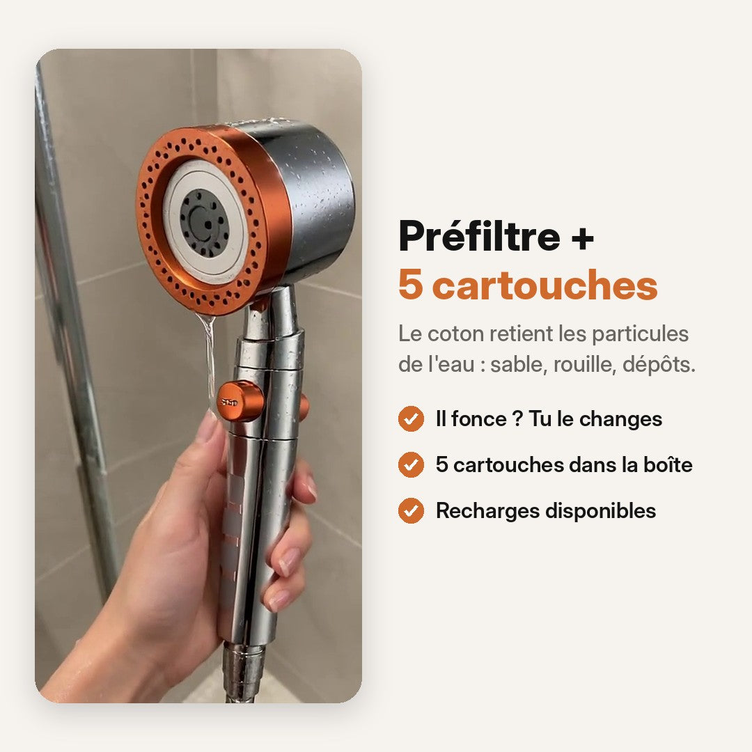 Préfiltre en coton et 5 cartouches incluses